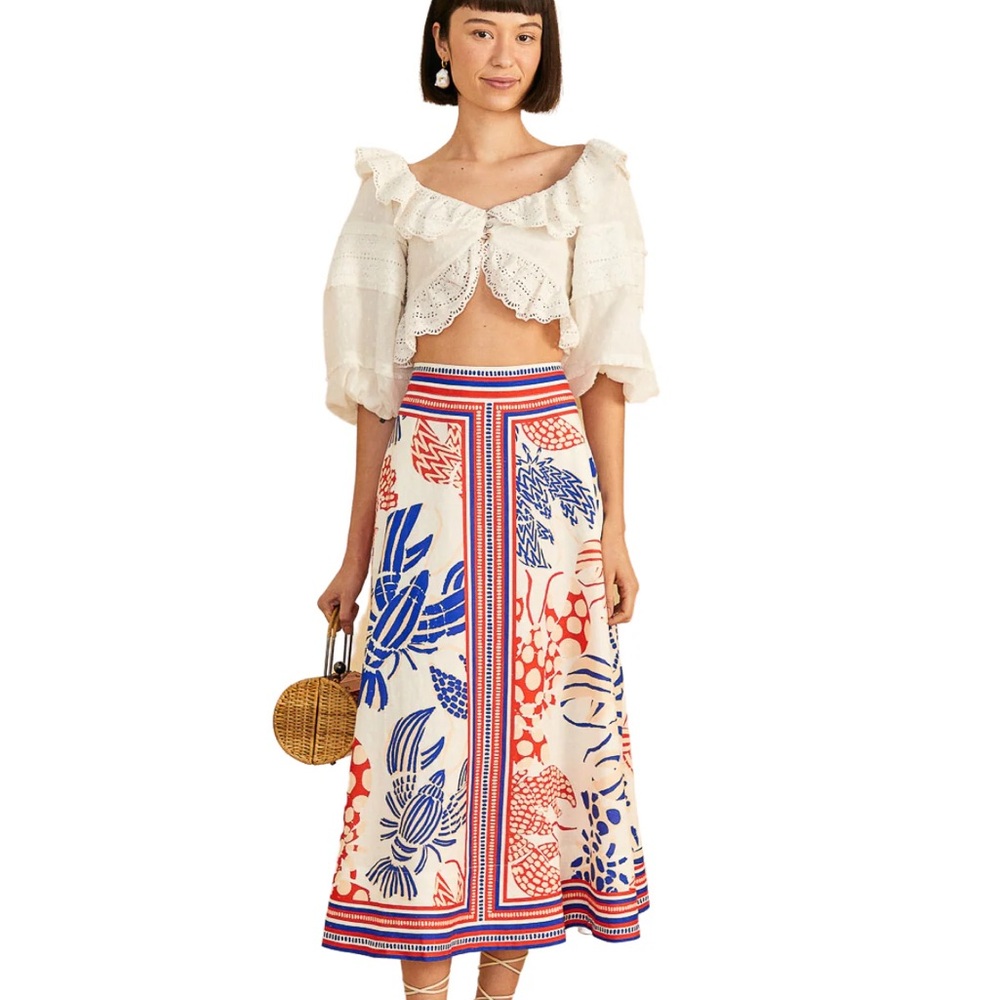 NWT FARM Rio Mixed Lobsters Midi Skirt, women’s size Large